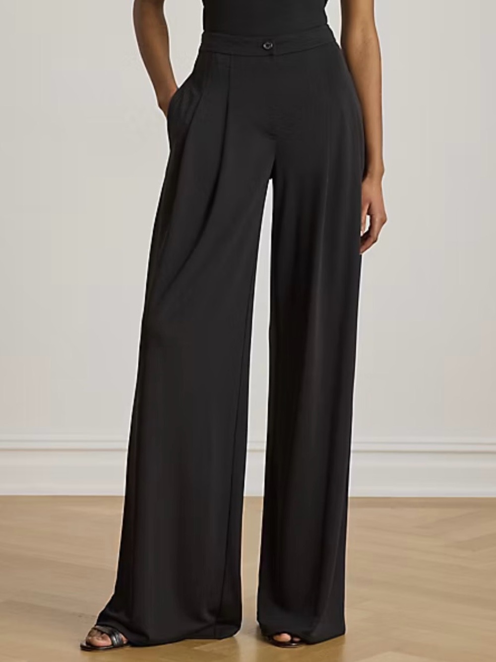 Lauren Ralph Lauren Women’s Size 16 Black Wide Leg Pleated Jersey Pants NWT